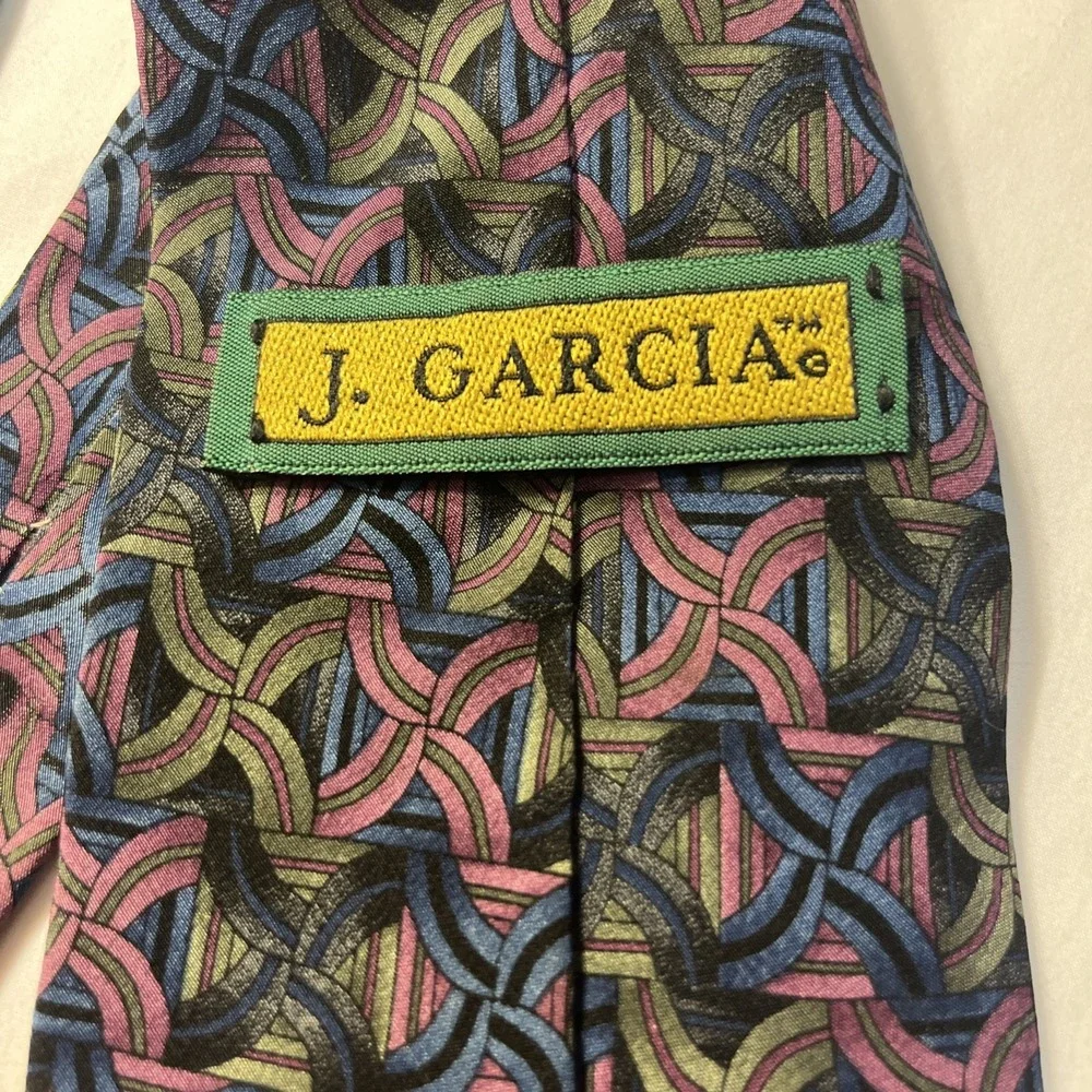 J‎ Garcia Blue Silk Tie Collection 10 Curves and Lines Print Geometric Short